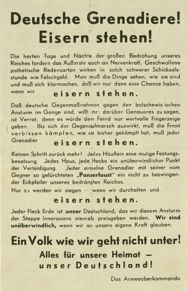 01 Deutsches Flugblatt &amp;quot;Eisern stehen&amp;quot;